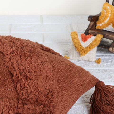 Tufted Texture Boho Brown Fringe Cushion Cover