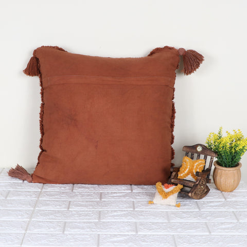 Tufted Texture Boho Brown Fringe Cushion Cover
