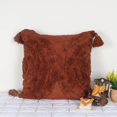 Tufted Texture Boho Brown Fringe Cushion Cover