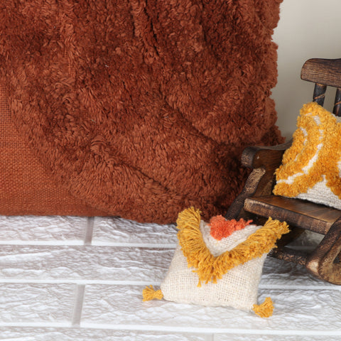 Tufted Texture Boho Brown Fringe Cushion Cover