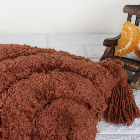Tufted Texture Boho Brown Fringe Cushion Cover