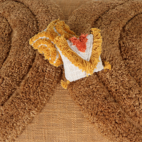 Tufted Texture Boho Mustard Yellow Fringe Cushion Cover
