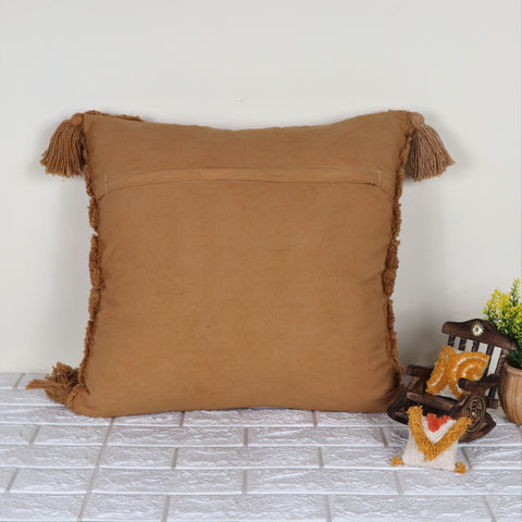 Tufted Texture Boho Mustard Yellow Fringe Cushion Cover