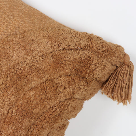 Tufted Texture Boho Mustard Yellow Fringe Cushion Cover