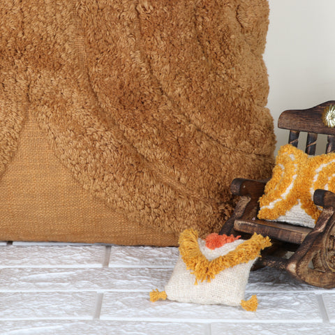 Tufted Texture Boho Mustard Yellow Fringe Cushion Cover