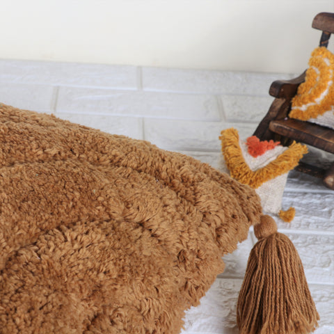 Tufted Texture Boho Mustard Yellow Fringe Cushion Cover