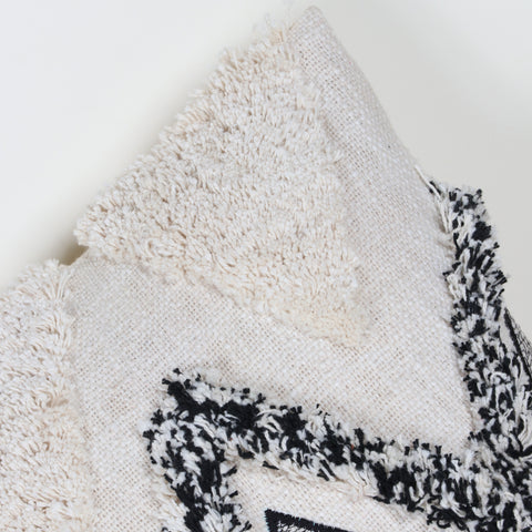 Hand Tufted Texture Boho Ivory and Black Fringe Cushion Cover