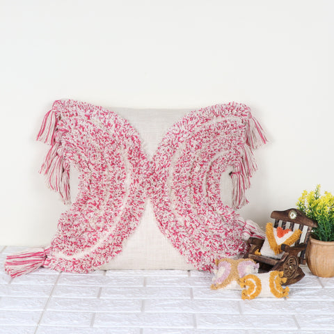 Set Of 2 Hand Tufted Texture Boho Ivory Pink Fringe Cushion Cover
