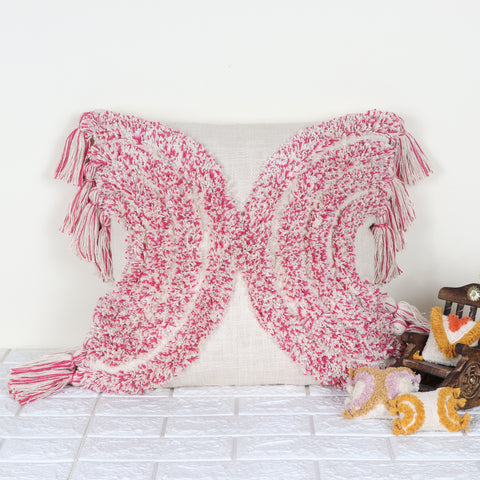 Set Of 3 Hand Tufted Texture Boho Ivory Pink Fringe Cushion Cover