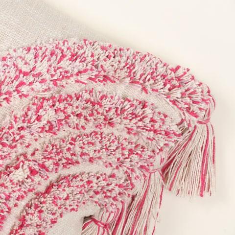 Set Of 2 Hand Tufted Texture Boho Ivory Pink Fringe Cushion Cover