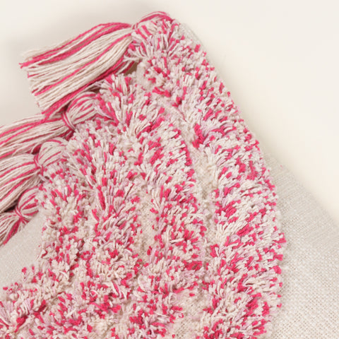 Set Of 2 Hand Tufted Texture Boho Ivory Pink Fringe Cushion Cover