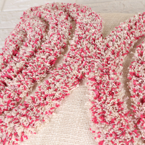Set Of 2 Hand Tufted Texture Boho Ivory Pink Fringe Cushion Cover