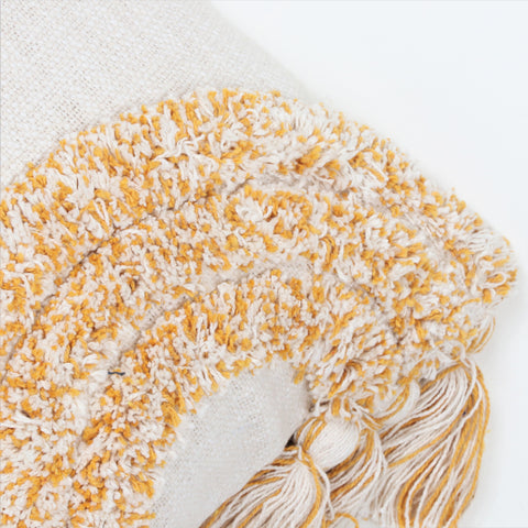 Set Of 3 Hand Tufted Texture Boho Ivory Yellow Fringe Cushion Cover