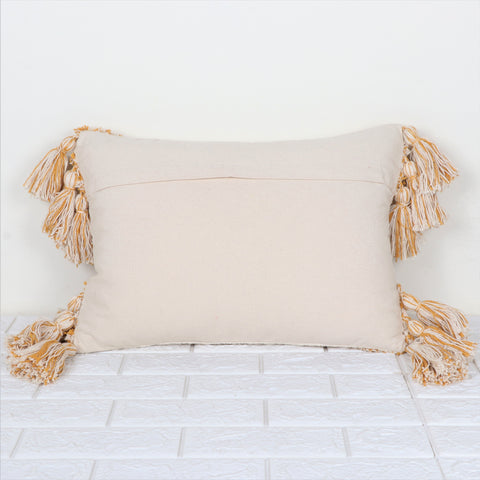 Set Of 3 Hand Tufted Texture Boho Ivory Yellow Fringe Cushion Cover