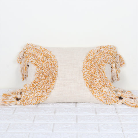 Set Of 3 Hand Tufted Texture Boho Ivory Yellow Fringe Cushion Cover