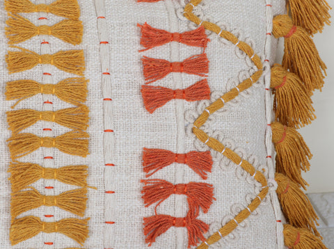 Set Of 3 Hand Tufted Texture Boho Ivory Mustard Yellow Fringe Cushion Cover