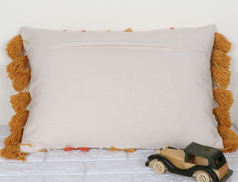 Set Of 3 Hand Tufted Texture Boho Ivory Mustard Yellow Fringe Cushion Cover