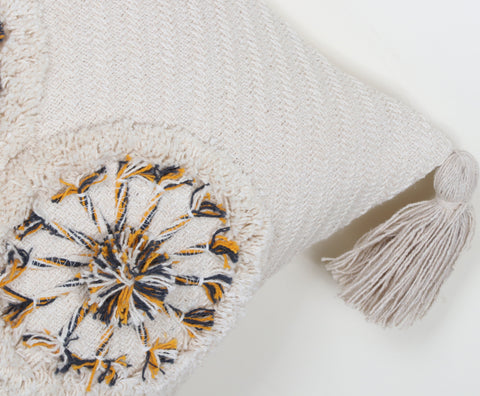 Set Of 2 Hand Tufted Texture Boho Ivory Fringe Cushion Cover