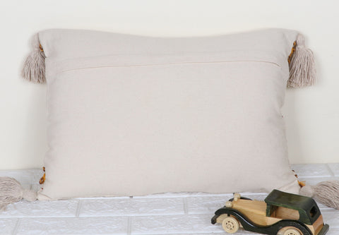 Set Of 3 Hand Tufted Texture Boho Ivory Fringe Cushion Cover