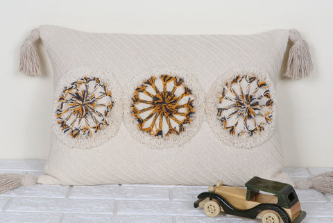 Set Of 3 Hand Tufted Texture Boho Ivory Fringe Cushion Cover