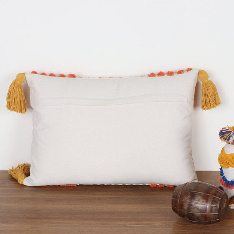 Set Of 3 Hand Tufted Texture Boho Ivory Blue Fringe Cushion Cover