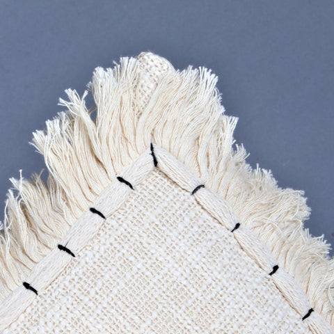 Set Of 2 Fringe Textured Ivory Embroidered Pillow