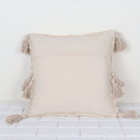 Set Of 2 Hand Tufted Texture Boho Off-White Fringe Cushion Cover