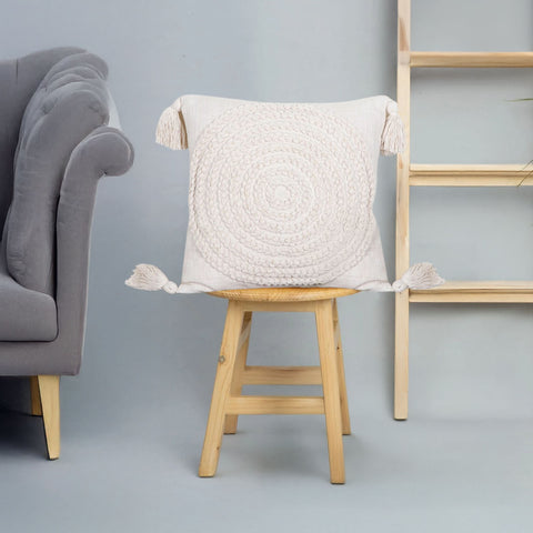 Hand Tufted Texture Boho Ivory Fringe Cushion Cover