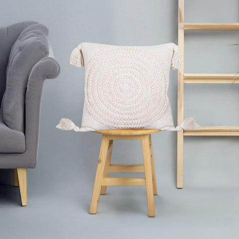 Set Of 2 Hand Tufted Texture Boho Ivory Fringe Cushion Cover