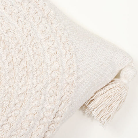 Hand Tufted Texture Boho Ivory Fringe Cushion Cover