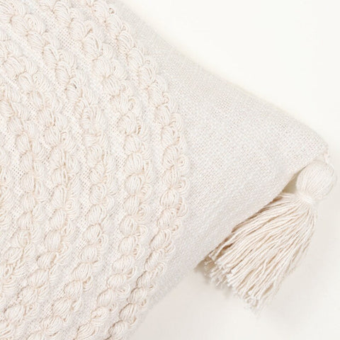 Set Of 2 Hand Tufted Texture Boho Ivory Fringe Cushion Cover