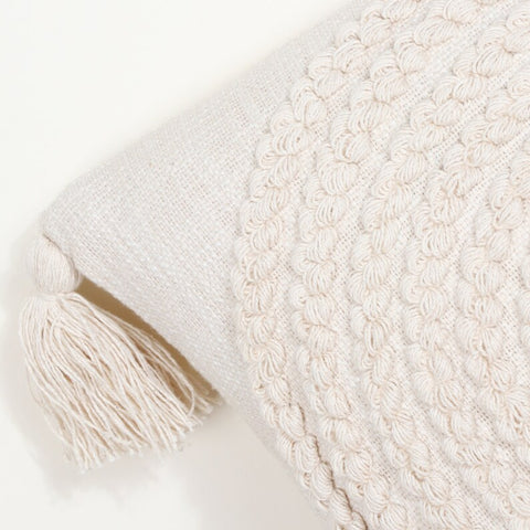Hand Tufted Texture Boho Ivory Fringe Cushion Cover