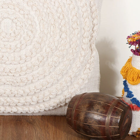Hand Tufted Texture Boho Ivory Fringe Cushion Cover