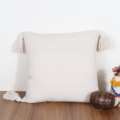 Set Of 3 Hand Tufted Texture Boho Ivory Fringe Cushion Cover