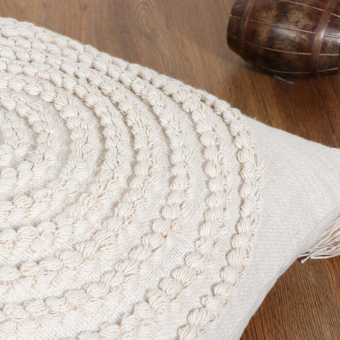 Set Of 2 Hand Tufted Texture Boho Ivory Fringe Cushion Cover
