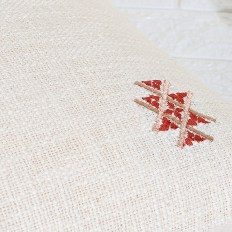 Tufted Texture Boho Off-White and Red Fringe Cushion Cover