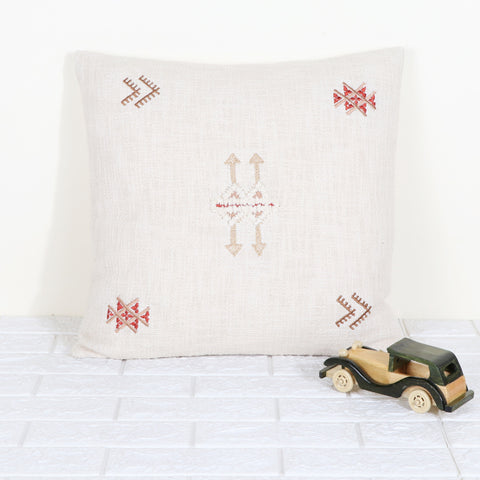 Tufted Texture Boho Off-White and Red Fringe Cushion Cover