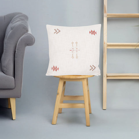 Tufted Texture Boho Off-White and Red Fringe Cushion Cover