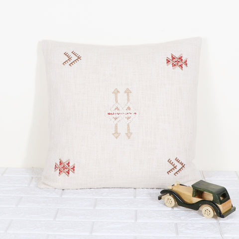 Tufted Texture Boho Off-White and Red Fringe Cushion Cover