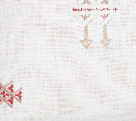 Tufted Texture Boho Off-White and Red Fringe Cushion Cover