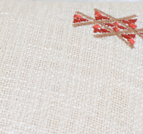 Tufted Texture Boho Off-White and Red Fringe Cushion Cover