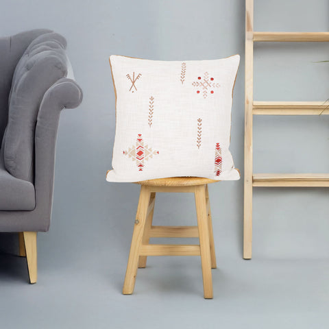 Tufted Texture Boho Off-White and Red Fringe Cushion Cover