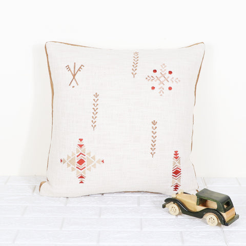 Tufted Texture Boho Off-White and Red Fringe Cushion Cover