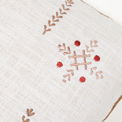 Tufted Texture Boho Off-White and Red Fringe Cushion Cover