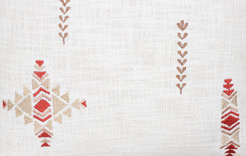 Set Of 2 Tufted Texture Boho Off-White Red Fringe Cushion Cover