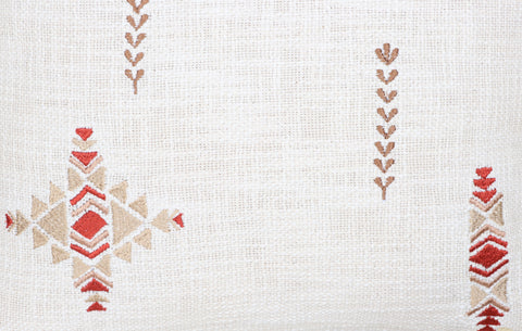 Tufted Texture Boho Off-White and Red Fringe Cushion Cover