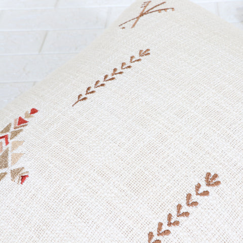 Tufted Texture Boho Off-White and Red Fringe Cushion Cover
