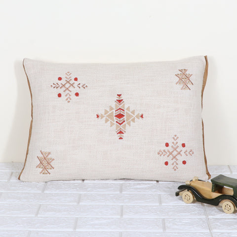 Tufted Texture Boho Off-White and Red Fringe Cushion Cover