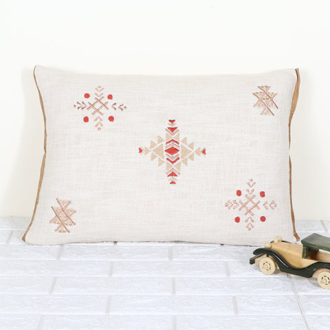 Tufted Texture Boho Off-White and Red Fringe Cushion Cover