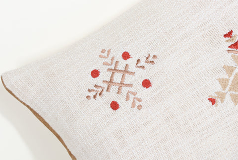 Tufted Texture Boho Off-White and Red Fringe Cushion Cover
